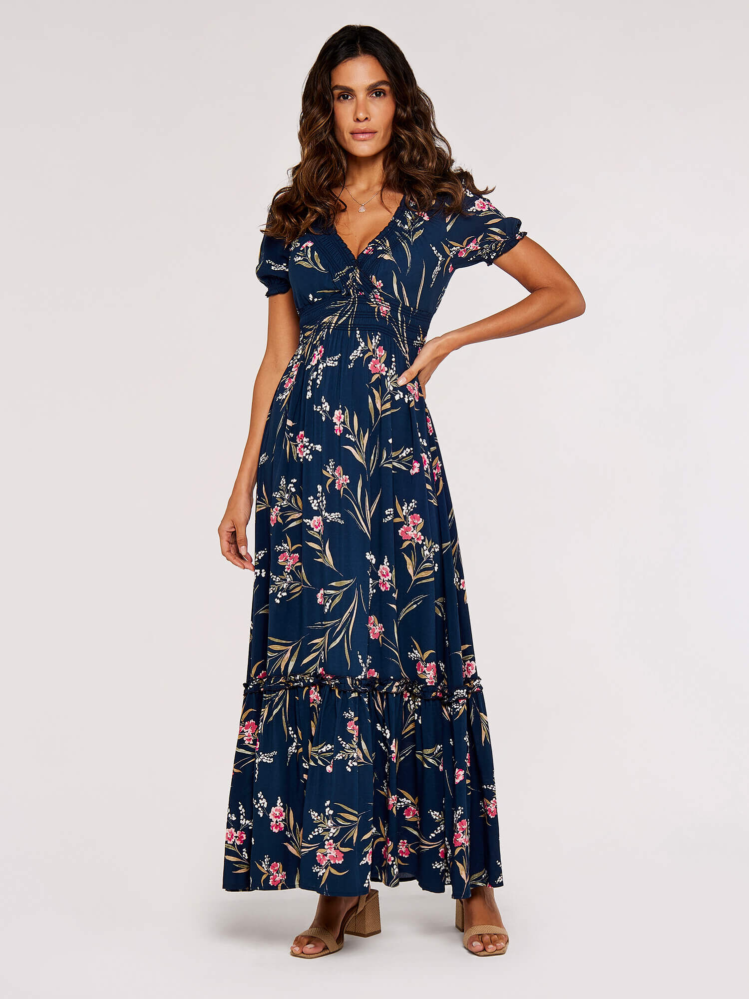 Watercolour Floral Smocked Maxi Dress