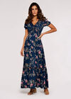 Watercolour Floral Smocked Maxi Dress, Navy, large