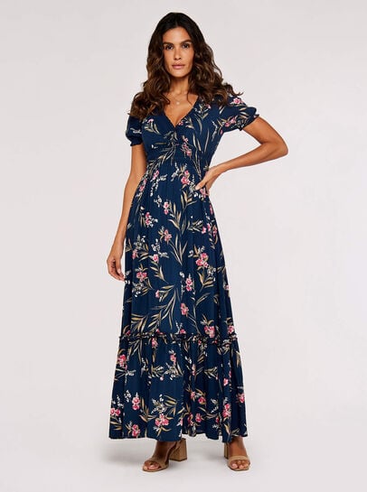 Watercolour Floral Smocked Maxi Dress