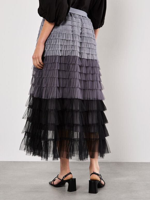 Ombre Tulle Midaxi Skirt, Grey, large