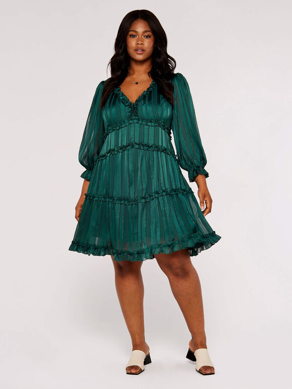 Curve Ruffle Mini Dress, Green, large