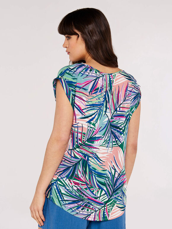 Tropical Palm Print Woven T-Shirt, Pink, large