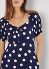 Polka Dot Bow Detail Midi Dress, Navy, large