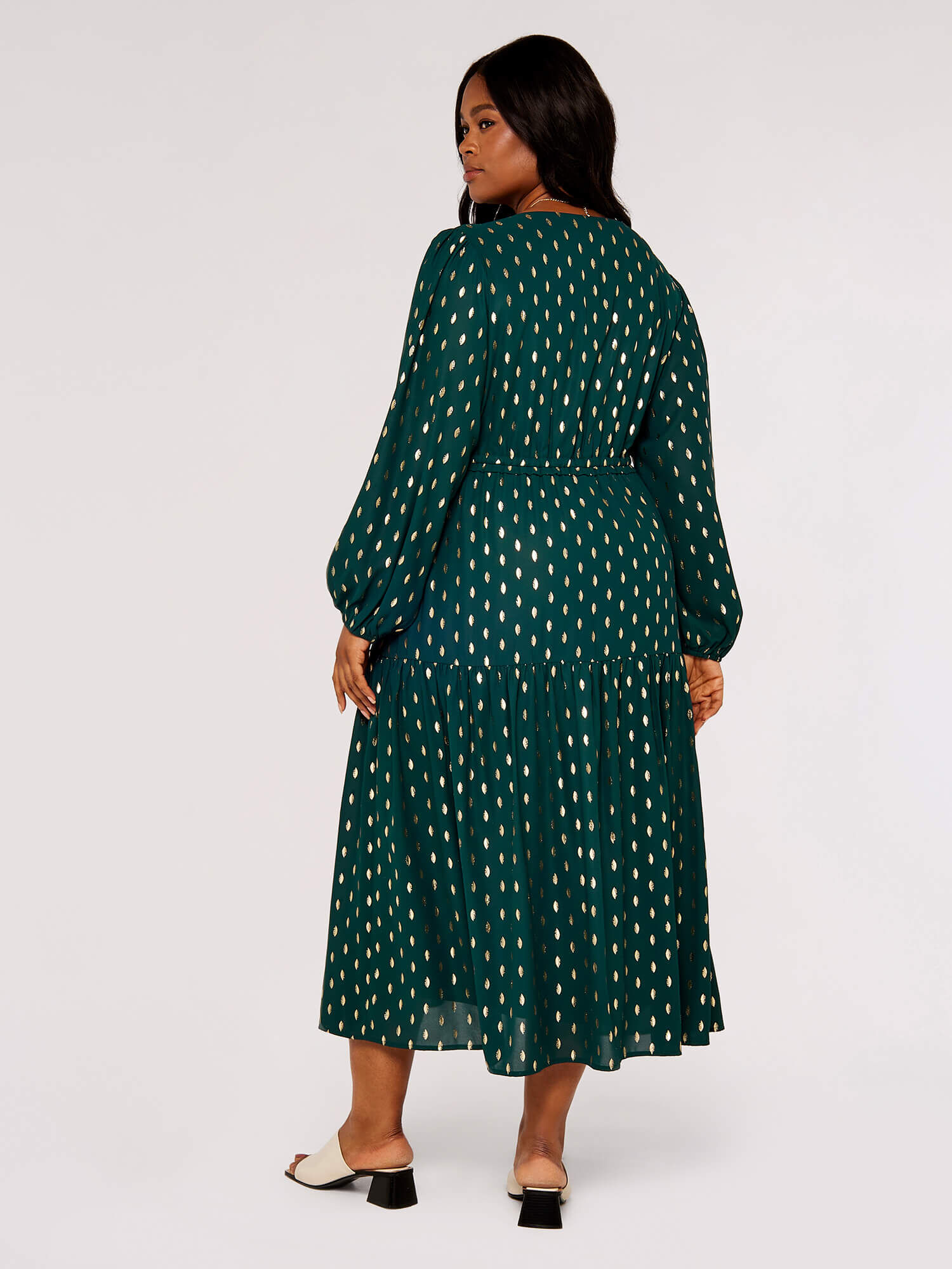 Curve Foil Oval Midi Dress Apricot Clothing
