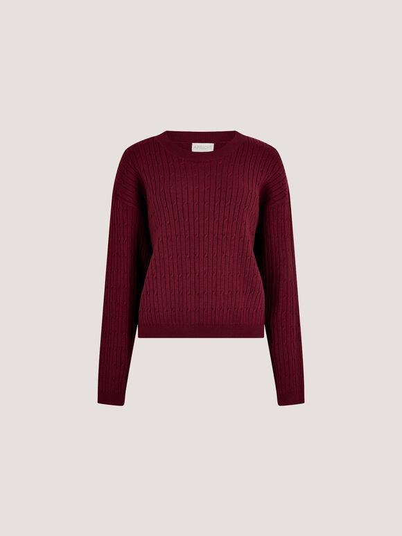 Fine Knit Cable Jumper, Burgundy, large