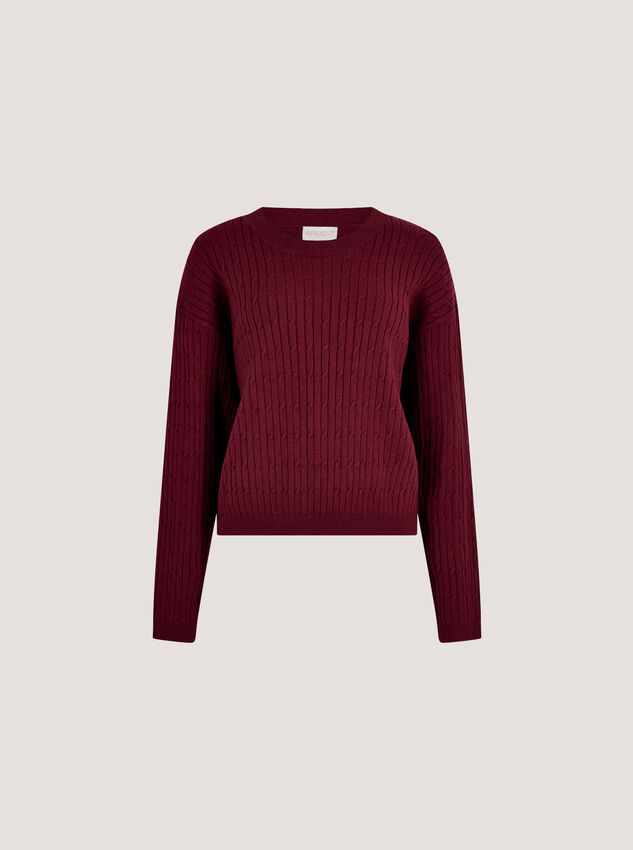 Fine Knit Cable Jumper, Burgundy, large
