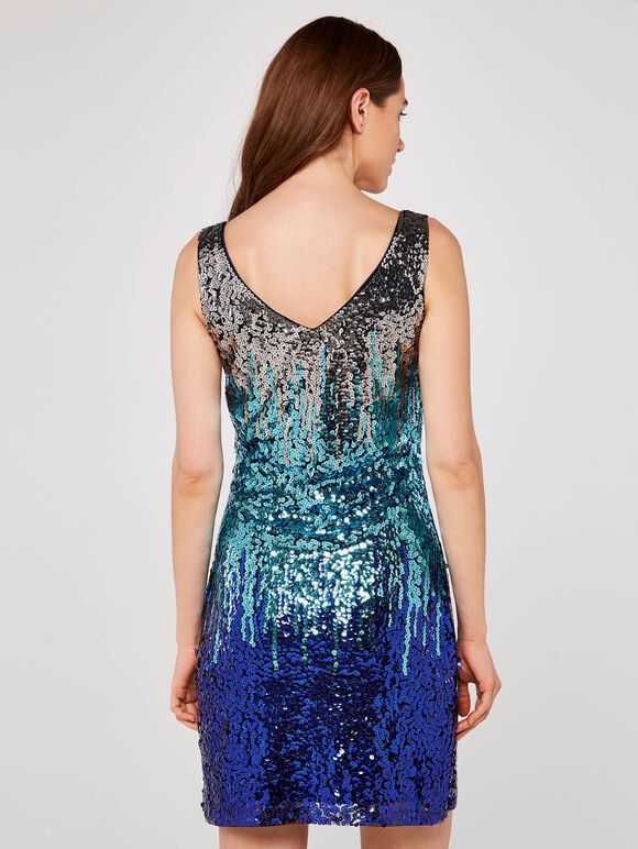 Sequin Bodycon Dress, Blue, large