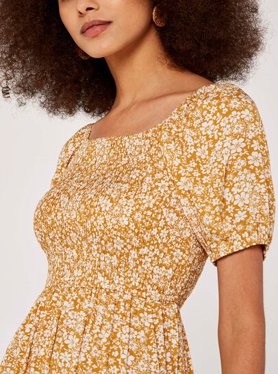 Ditsy Puff Sleeve Midi Dress