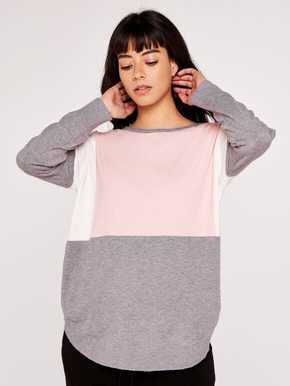 Colourblock Jumper, Pink, large