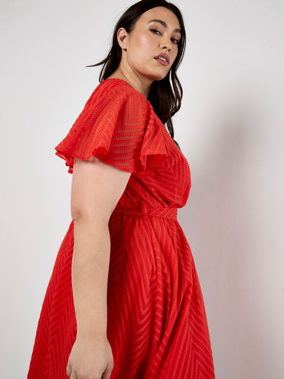 Curve Jacquard Chevron Wrap Midi Dress, Orange, large