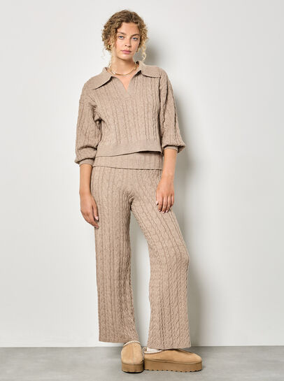 Twisted Cable Knit Wide Leg Trousers
