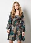 Patchwork Print Boho Mini Dress, Khaki, large