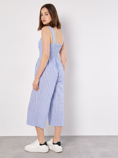 Striped Button Detailed Jumpsuit