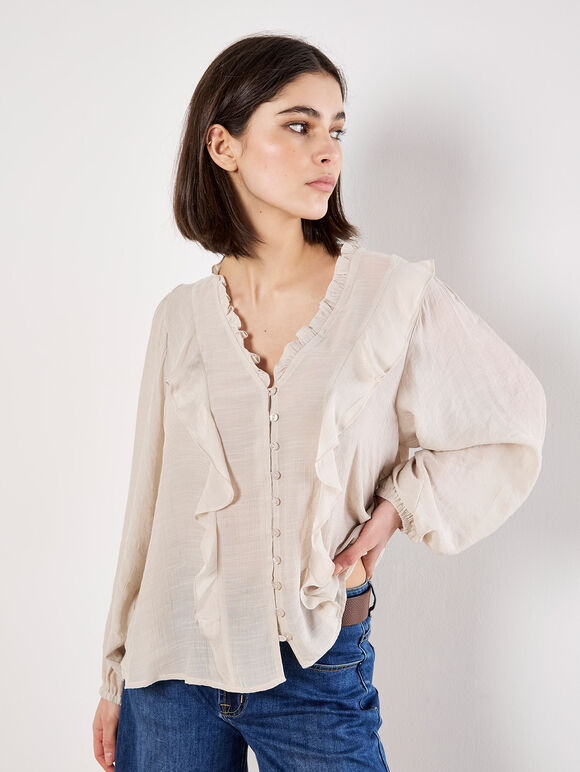Lightweight Ruffle Blouse, Stone, large
