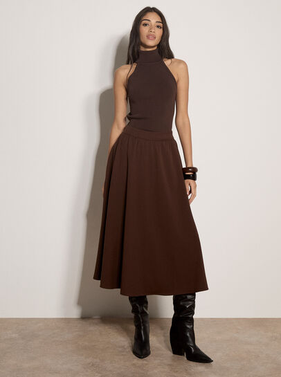 Brushed Twill A-Line Midi Skirt