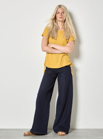Waffle Knit Ruched T-Shirt