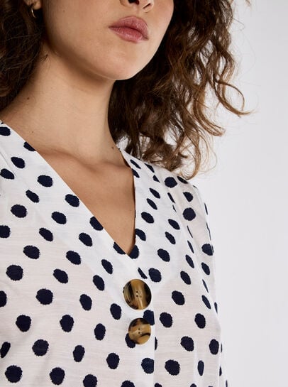 Polka Dot Bell Sleeve Blouse