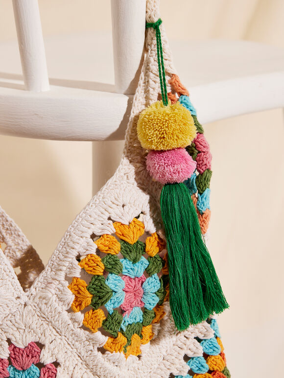 Cotton Crochet Crossbody Bag, Assorted, large