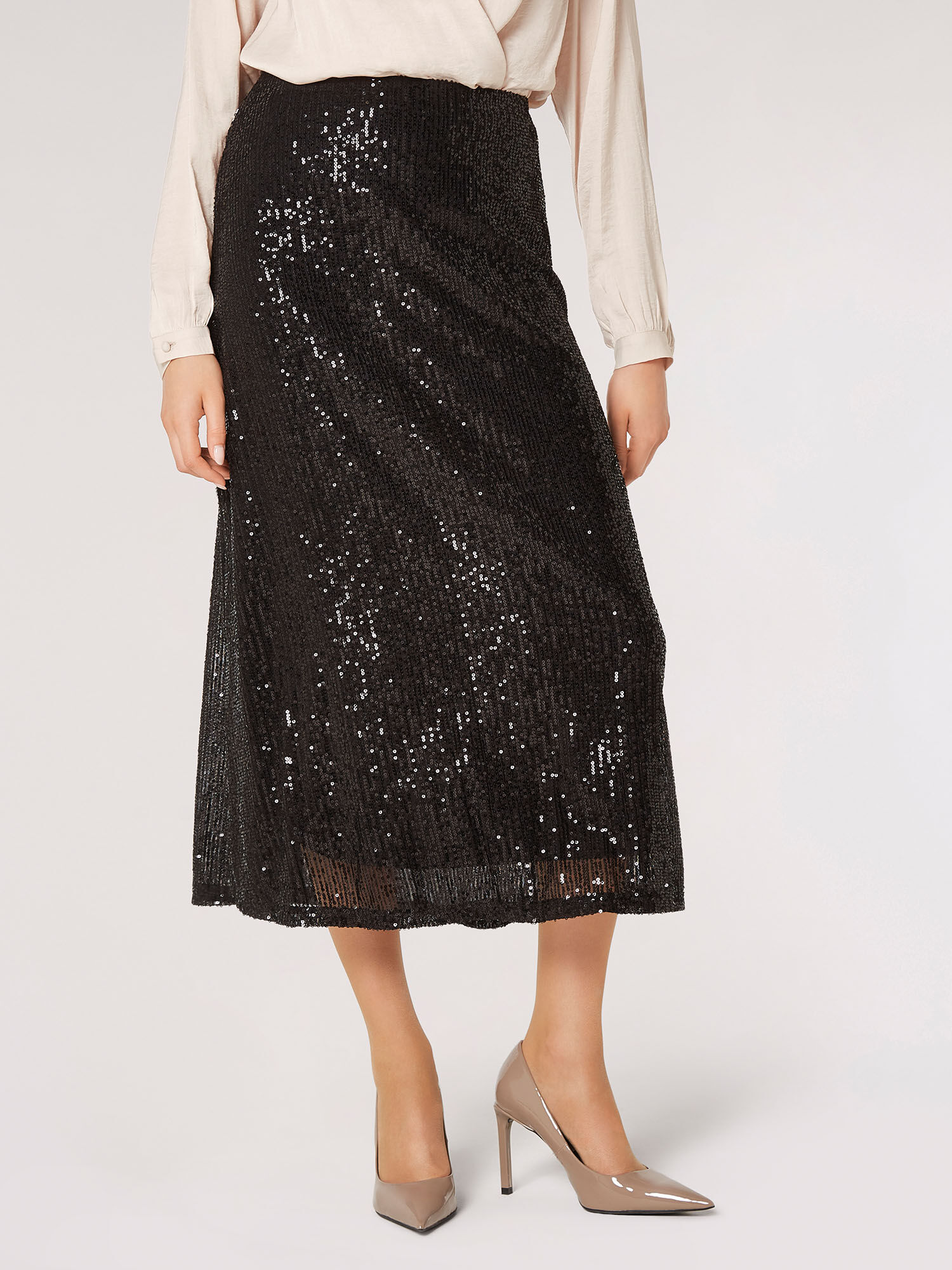 Sequin glitter midi skirt deals