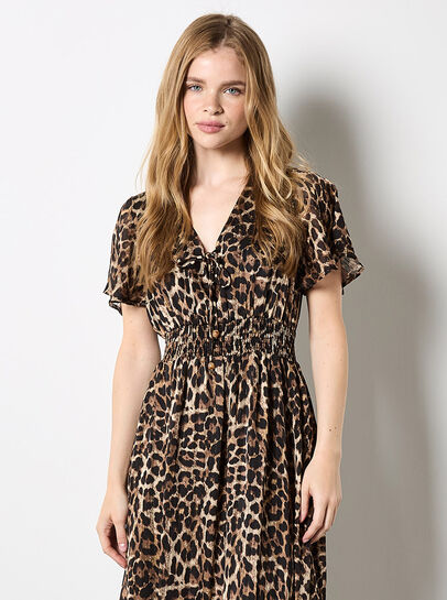 Leopard Shimmer Self-Stripe Maxi Dress