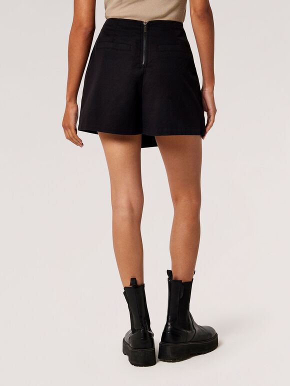 Cotton Twill Cargo Mini Skort, Black, large