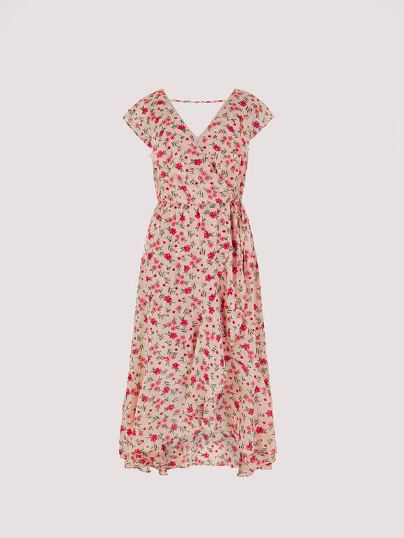 Floral Ruffle Midi Dress, Pink, large