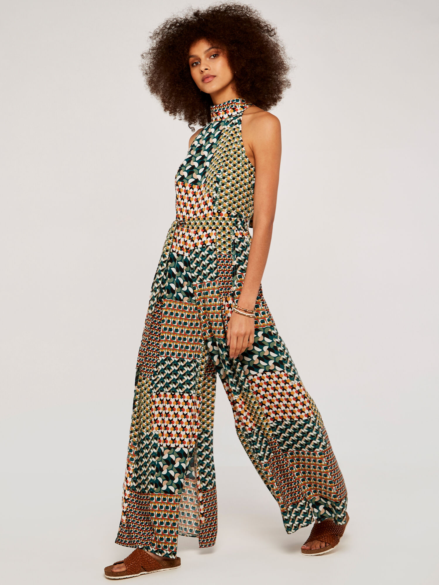 GeoPatchwork Halter Jumpsuit | Apricot UK