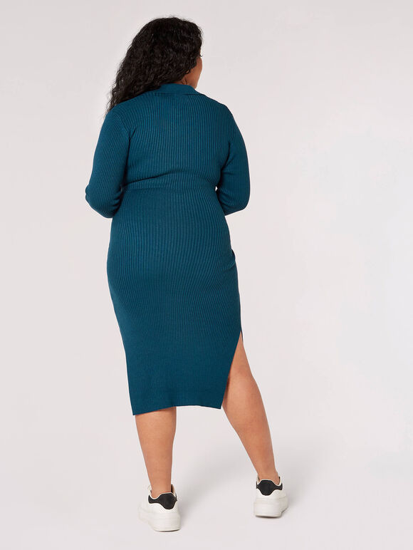 Curve Ribbed Midi Dress, Teal, large