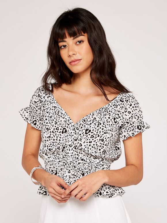 Animal Print Cropped Top, Cream, large