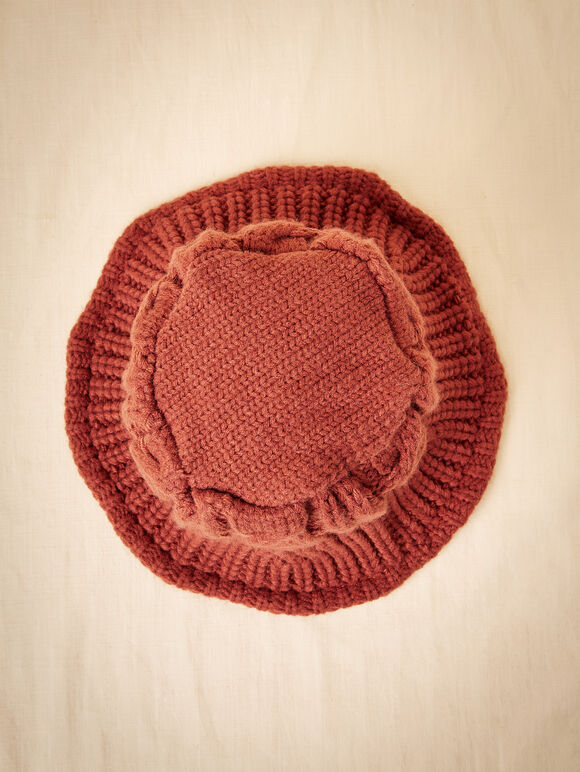 Chapeau bob en tricot torsadé, rouge, grand