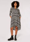 Diamond Print Shirt Mini Dress, Black, large