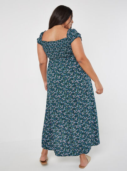 Curve - Robe mi-longue style Bardot à petites fleurs