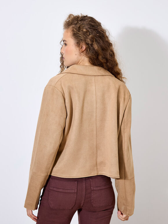 Suedette Cropped Jacket, Stone, large