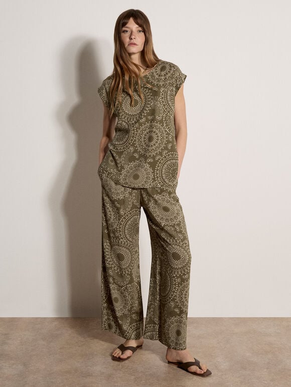 Kaleidoscope Print Woven Trousers, Khaki, large
