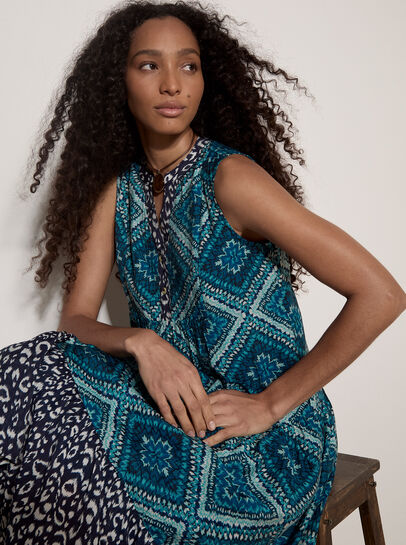 Geometric Patchwork Tiered Midi Dress