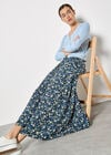 Floral Print A-Line Midaxi Skirt, Navy, large