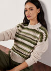 Crochet Stripes Panel Jumper, Stone, large