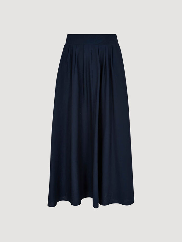 Slub Pleat A-Line Midi Skirt, Navy, large