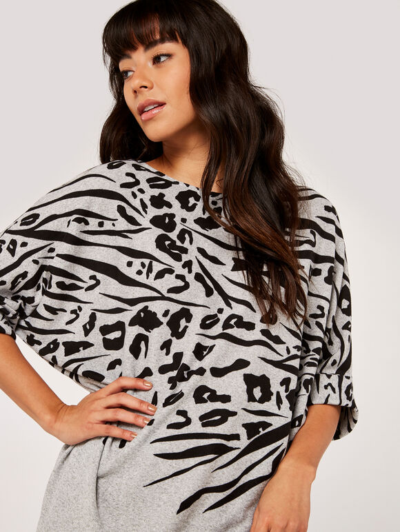 Leopard And Zebra Batwing Top, Grey, large