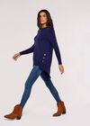 Longline Side Button Jumper, Navy, large