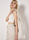 Longline Woven Pinstripe Waistcoat, Stone, large