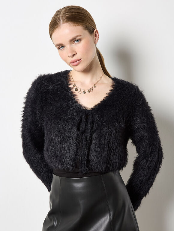Fluffy Cropped Bolero, Black, large