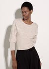 Diamante Ribbed Batwing Jumper, Stone, large