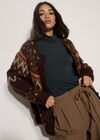 Fair Isle Chunky Knit Cardigan, Brown, large