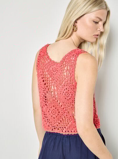 Diamond Hand-Knit Crochet Crop Top