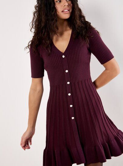 Ribbed Knit Fit And Flare Mini Dress