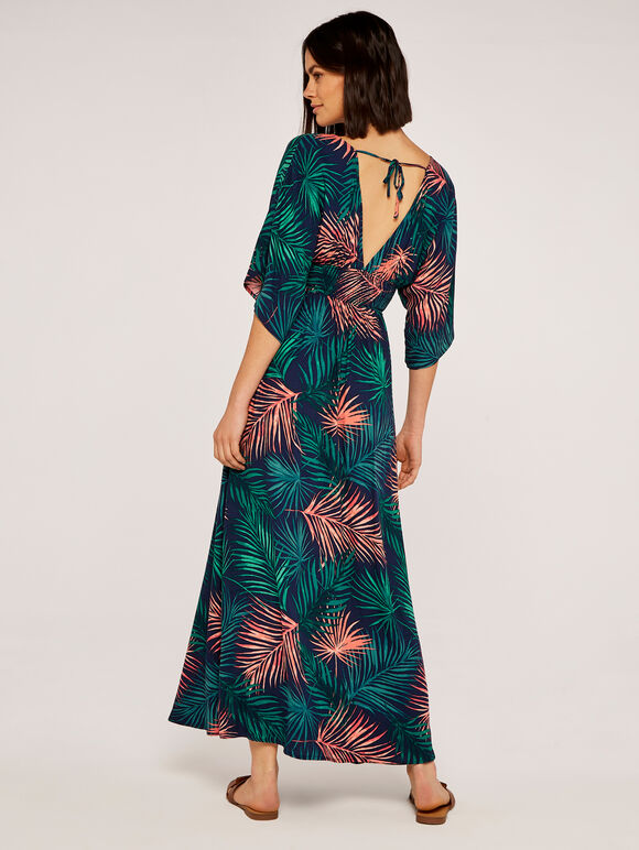 Tropical Leaf Maxi Dress, Navy, large