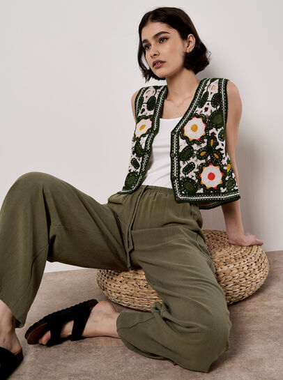 Linen Blend Wide Leg Trousers
