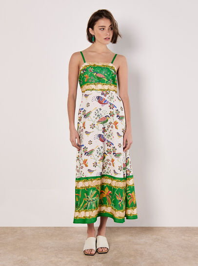Birds And Palms Print Midi Dress
