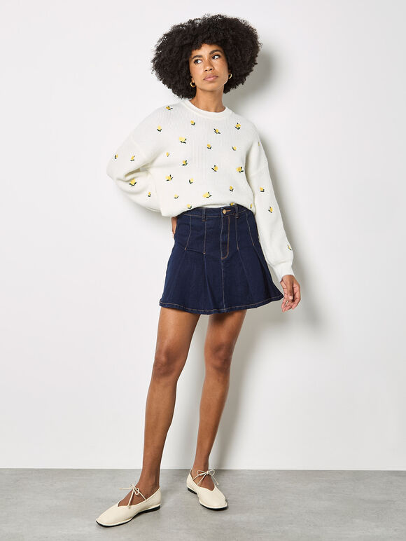 Embroidered Lemon Jumper, Cream, large